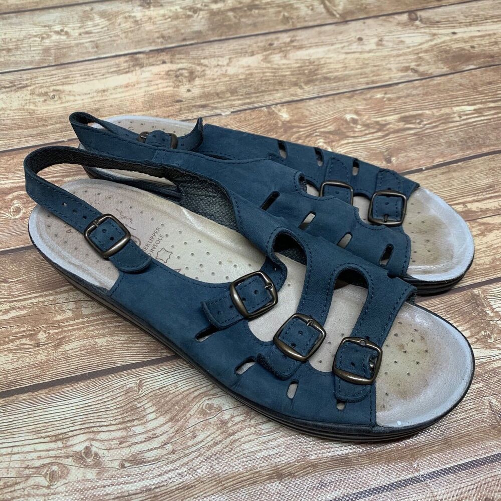 Fly‎ Flot 41 Anatomic Leather Suede Blue Sandals Strappy Buckle Size 10 Comfort
